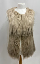 Ladies Ombre Cream / Mink Colour Furry Fur Gillet Satin Lined Boho Hippy Size 8
