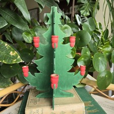 Vintage Wooden Christmas Tree Candle Holder Folk Art Scandinavian Swedish 3d
