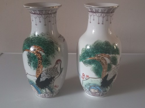 Pair chinese floral vases - floral,