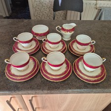 Aynsley Rutland  six serving tea set maroon & gold leaf. 8013. Plus jug & bowl.