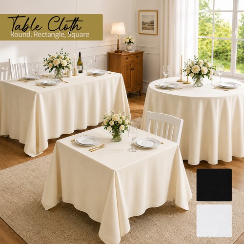 White black table cloth - white, round
