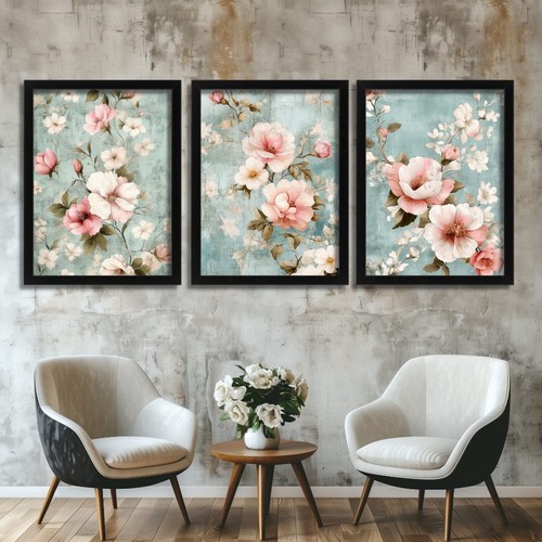 Pastel floral wall art set - wall,