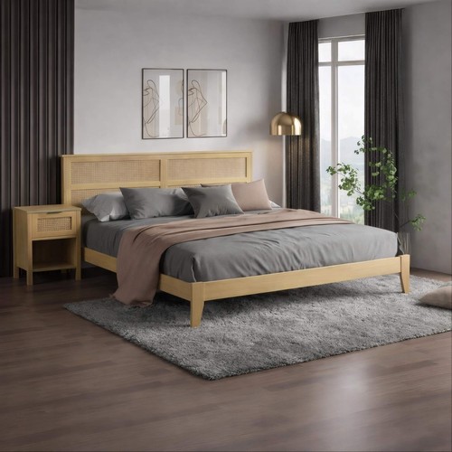 Rattan wooden bed oak - wooden,