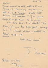 Paul MORAND 2 Signed Autograph Cards Text Agreement Leon Paul Fargue