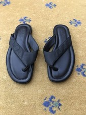 Gucci Sandals Leather Shoes Thong Monogram Black Leather Mens US 8 UK 7.5 41.5