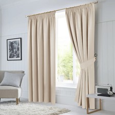 Thick Thermal Blackout Curtains Pencil Pleat Ready Made Pair &  2 Tie Backs