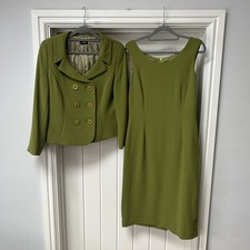 Hobbs Dress Suit Women's UK 10 Green 100% Wool Wedding Tailored Business Smart