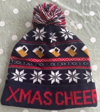 Christmas Cheer Double Cuff Festive Pom Pom Beanie. Excellent Condition.