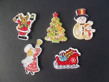 5 X CHRISTMAS ASSORTED  SHAPED WOODEN FRIDGE MAGNET MULTI COLOUR