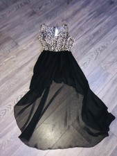 JOHN ZACK   BLACK  MAXI CHIFFON DRESS WITH  LEOPARD PRINT TOP SIZE 12