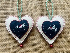Liberty London ‘Christmas Cottage’ Felt Heart Ornaments X 2. Free Postage