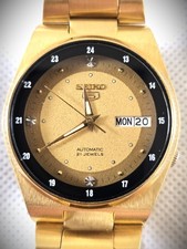 Seiko 5 Automatic 7s26-0580 "Railway Time" l Gold dial/case/bracelet in VGWC