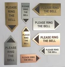 PLEASE RING THE BELL Arrow sign 2 sizes 62x25mm & 87x37mm Up, Down, Left, Right