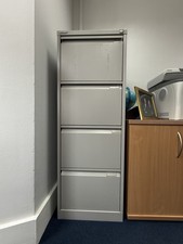 Bisley 4-Drawer Metal Filing Cabinet – Grey – Lockable (No Key)