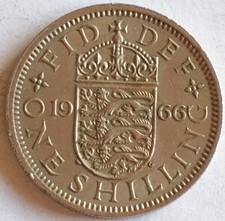 1966 Great Britain One Shilling Coin Elizabeth II English Shield 