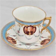 Antique porcelain tea cup & saucer hand painted Cherubs by W. Lambert dated 1916
