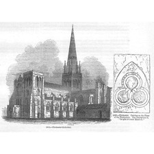CHICHESTER CATHEDRAL - Antique Print 1845
