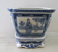Vintage Chinese Blue and White Bonsai Jardinière Planter with Stand