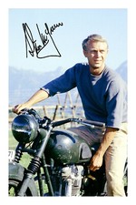 Steve McQueen Signed A4 Photo Autograph Print Motorbike The Great Escape