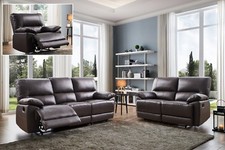 Brown Genuine Leather 3 Seater or 2 Seat or Armchair Recliner Sofa Suite OREGON.