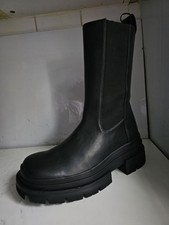 ZARA DESIGNER UK 7 EU 40 WOMENS BLACK REAL LEATHER MID-CALF ANKLE PLATFORM BOOTS