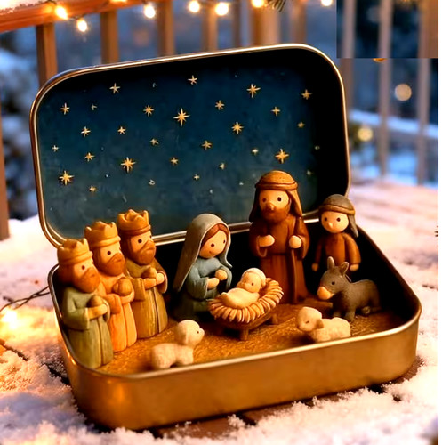 Nativity tin mini - in,