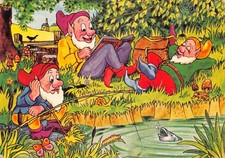 FISHING COMIC POSTCARD CONTINENTAL SIZE GNOMES GOOD PLUS VERY GOOD