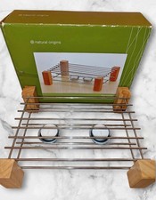 Vintage Candle Food Warmer (Natural Origins) – Rubberwood & Chrome – 2 Tealights