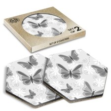 2 x Hexagon Coasters - BW -