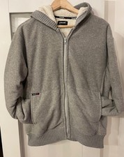 Schott NYC 90s Y2K Mens Grey Zip Up Fleece Sherpa Hooded Logo Jacket Size L