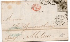 1874 QV 6d Grey sg146 plate 13 on cover to Milan Italy ct £150