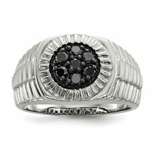 New Mens Round Cluster Black Diamond Pinky Ring 14k White Gold Plated simulated
