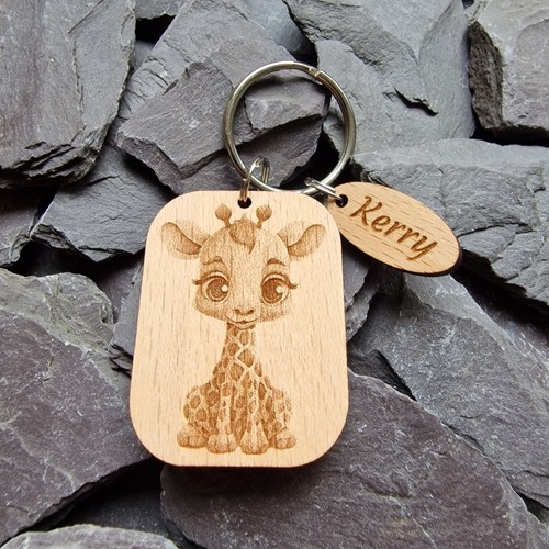 Baby giraffe wooden keyring - baby,
