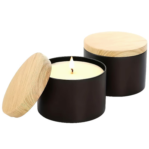 Empty black candle tins with - 8,