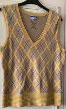 LADIES BEIGE SLEEVELESS  ARGYLE PATTERN JUMPER BY OASIS SIZE 16 BN