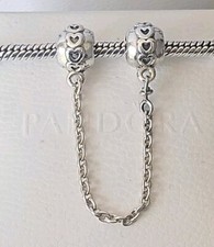 Genuine Pandora Bracelet Safety Chain - Silver Band Of Hearts Design S925 ALE