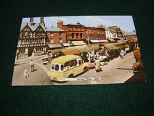 VINTAGE POSTCARD LEEK STAFFORDSHIRE MARKET PLACE TRADERS STALLS ICE CREAM VAN 
