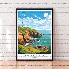 South Stack Unframed Illustration Art Print Wales Lighthouse Coastal Landscape