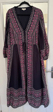 FAB MONSOON VINTAGE BLUE & PINK V NECK PATTERNED 3/4 SLEEVED LINED DRESS SIZE 22