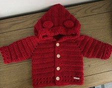 baby first Christmas gift crochet hoodie in cardinal red 3-6 months 