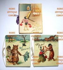 Louis Wain Cat + Very Rare Bird Christmas Cards published by Raphael Tucks VG