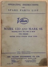 VILLIERS Mk12D  Mk8E  MOTORCYCLE ENGINE Handbook Spare Parts List DEC 1959