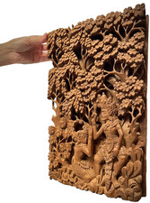 VINTAGE BALINESE PANEL RAMA AND SITA RAMAYANA EPIC POEM EXQUISITELY CARVED