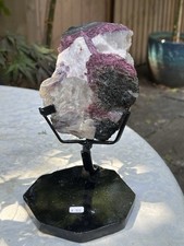 Watermelon Pink Tourmaline In Clear Quartz On Stand Brazilian AAA+ 2 1218g