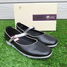 CLARKS ARTISAN TRIGENIC TRI AXIS WOMEN'S BLACK LEATHER FLAT SLIP ON SHOES 5.5 D