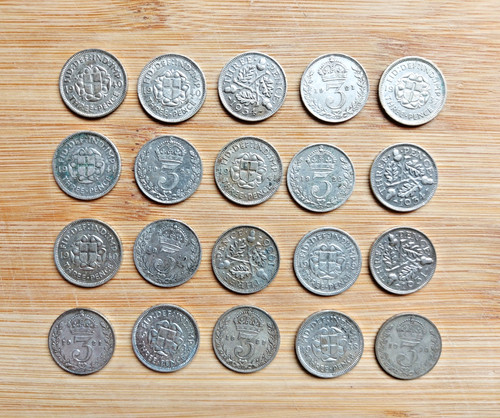 20x pre 1947 silver threepence - pre,