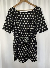 Women's Black Polka Dot Playsuit Size 12 Short Sleeve