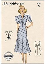 1930s Tea Dress Vintage Sewing Pattern - Bust 42