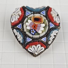 Vintage Italian Women's Heart Shaped Micro Mosaic Brooch, 1960.