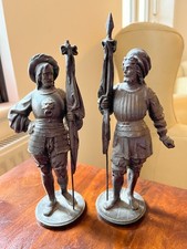 Bronze-effect antique PAIR KNIGHTS sculpture spelter circa 1870.....FREE UK POST